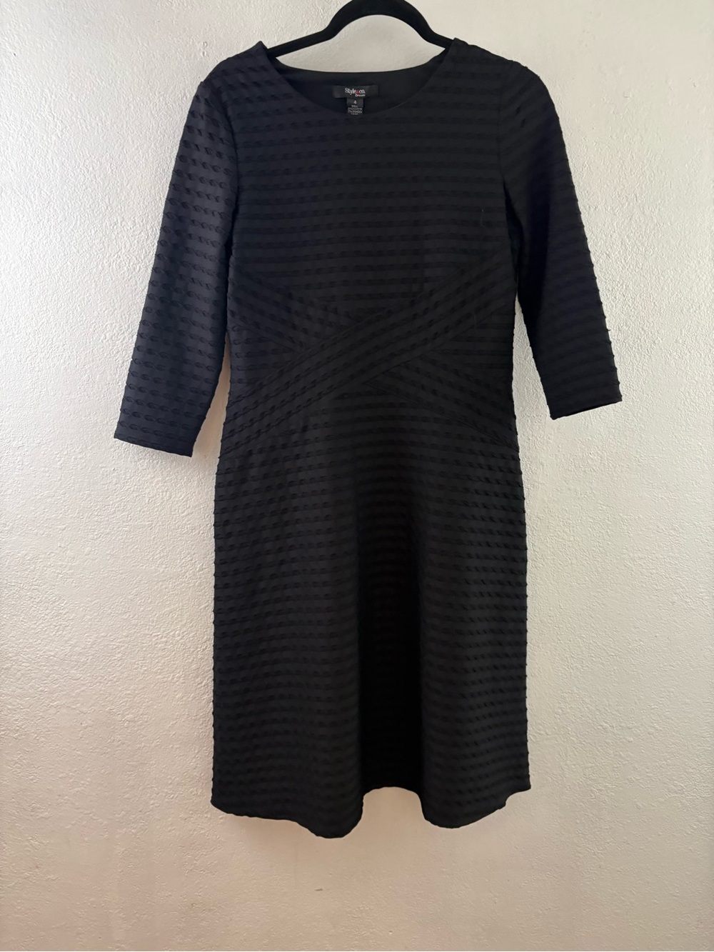 Style & Co Black 3/4 Sleeve Textured Dress Size 4 and 6